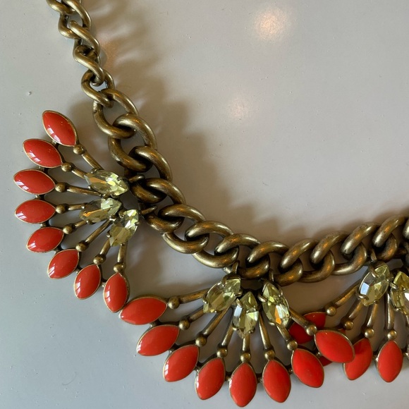STELLA & DOT Coral Cay Orange Enamel Rhinestone Crystal Bib Statement Necklace - Picture 2 of 4
